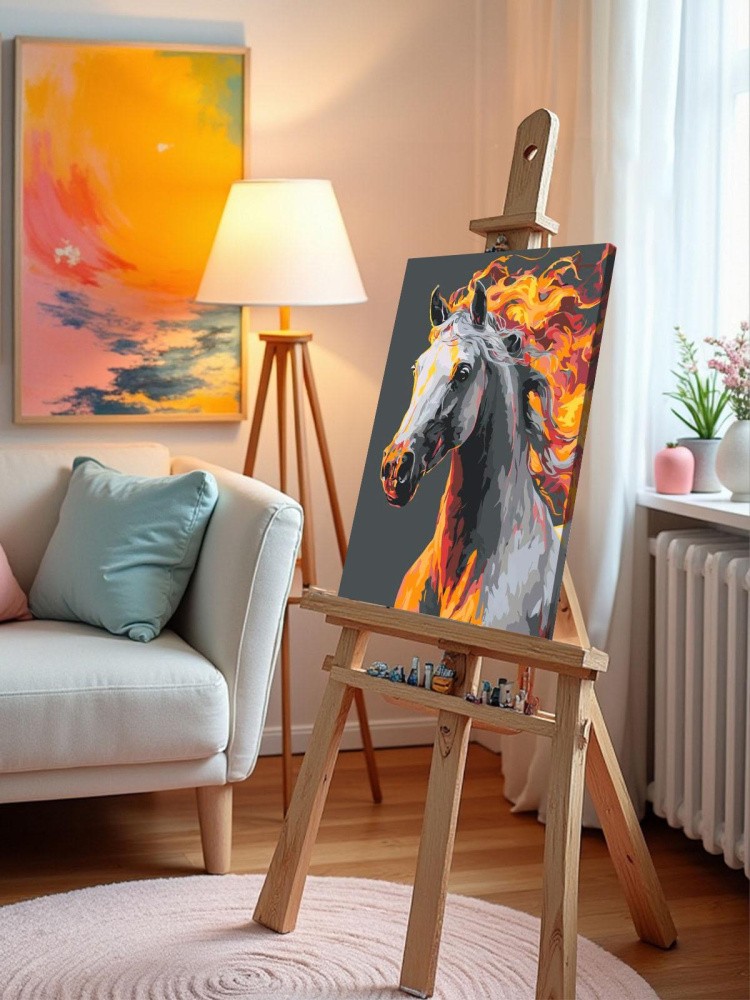 Картина по номерам Белая огненная лошадь Символ года — картинка 10