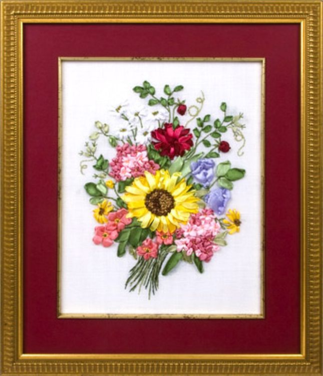 Вышивка лентами «Букет с подсолнухом» — картинка 2
