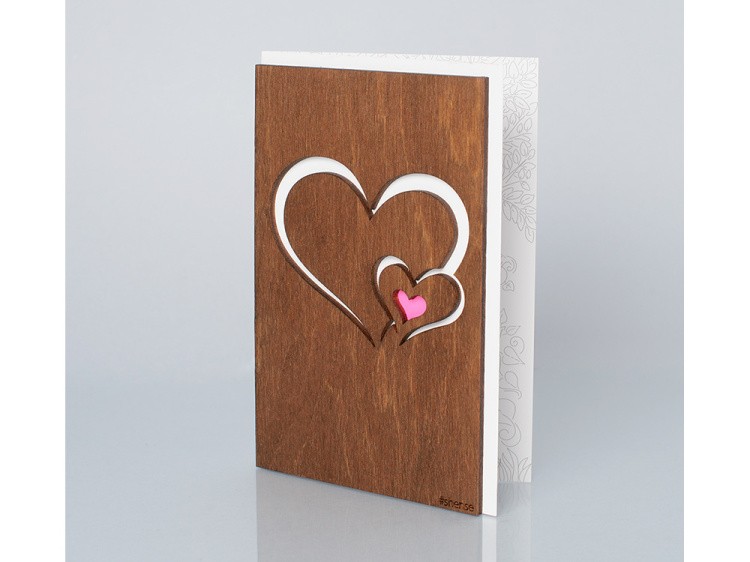 Деревянная открытка «Сердце в сердце», полисандр