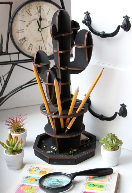 Конструктор из дерева «Настольный органайзер Кактус черный», Eco Wood Art — картинка 3