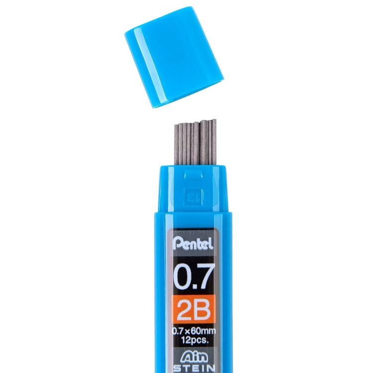 Грифели для карандашей автоматических Ain Stein 0,7 мм, 2B, 12 шт. в тубе, Pentel — картинка 3