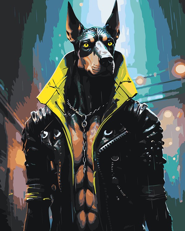 Картина по номерам «Собака доберман в стиле киберпанк»