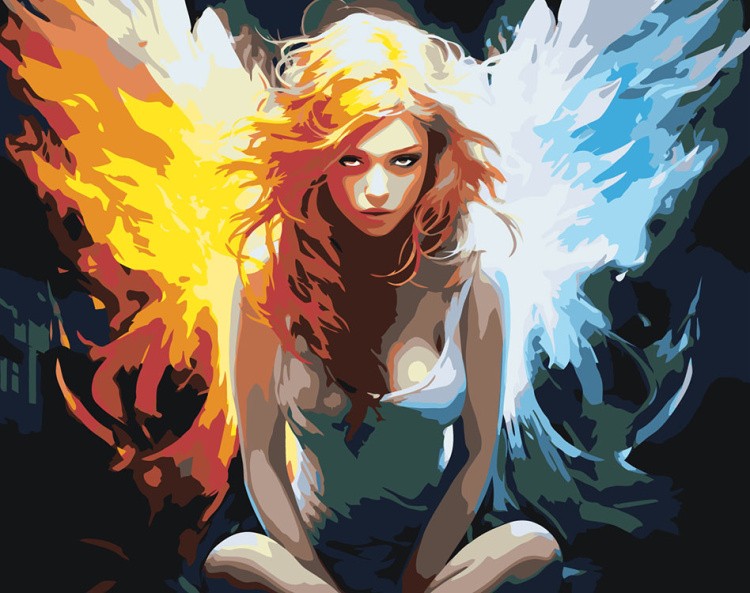 Картина по номерам «Девушка с крыльями двух стихий»