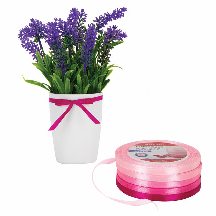 Лента атласная, ширина 6 мм, розовый спектр, набор 5 цветов по 23 м, Brauberg — картинка 4