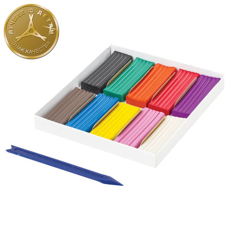 Пластилин классический Юнландия «Юный волшебник», 10 цветов, 200 г, со стеком — картинка 2