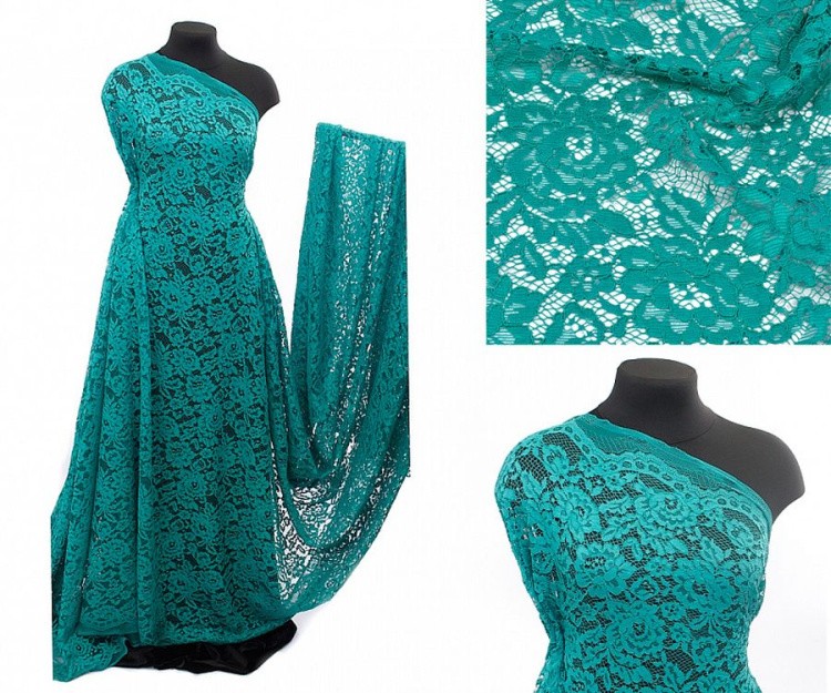 Кружевная ткань (гипюр), в нарезке с кордом, 5 м, ширина 145 см, цвет: 300 ментоловый, TBY — картинка 2