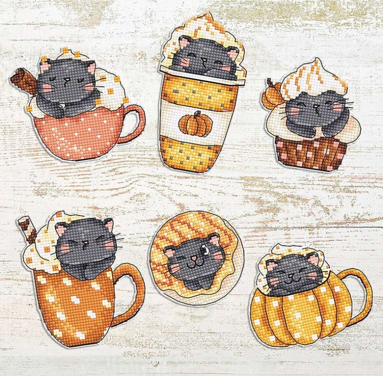 Набор для вышивания «Pumpkin Cup Kitties Kit of 6 pcs (Набор из 6 предметов «Кошечка-тыква»)»