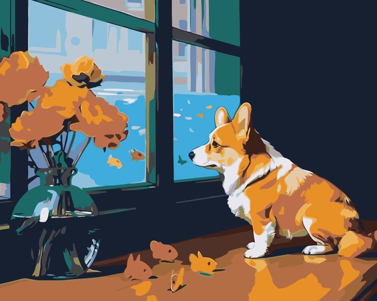 Картина по номерам «Собака корги в стиле картины Матисса»