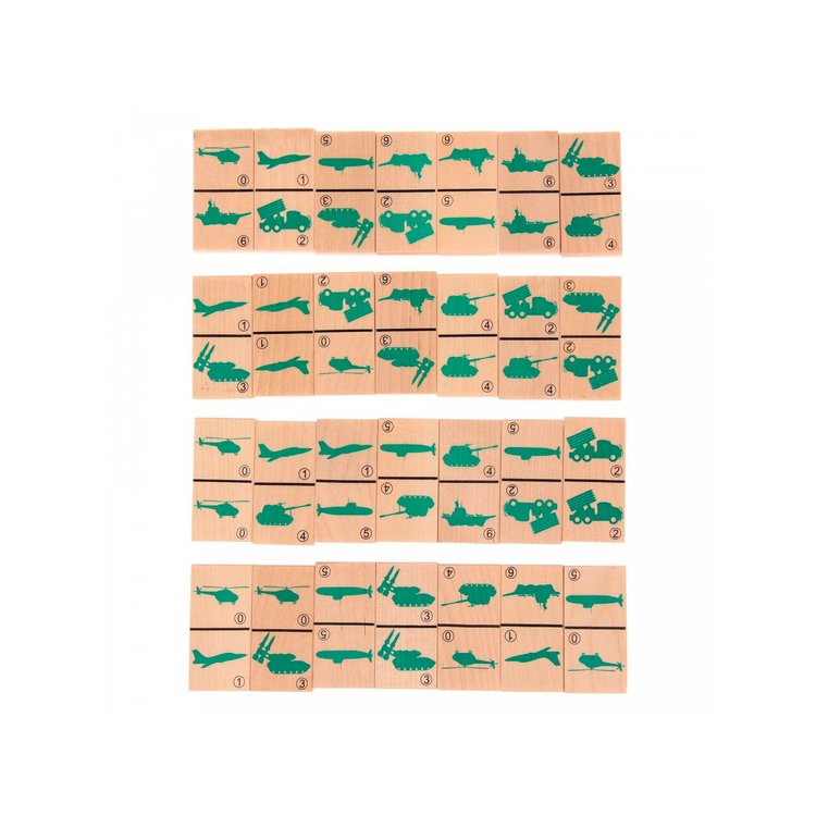 Деревянная развивающая игра Пелси «Домино детское Военная техника» — картинка 3