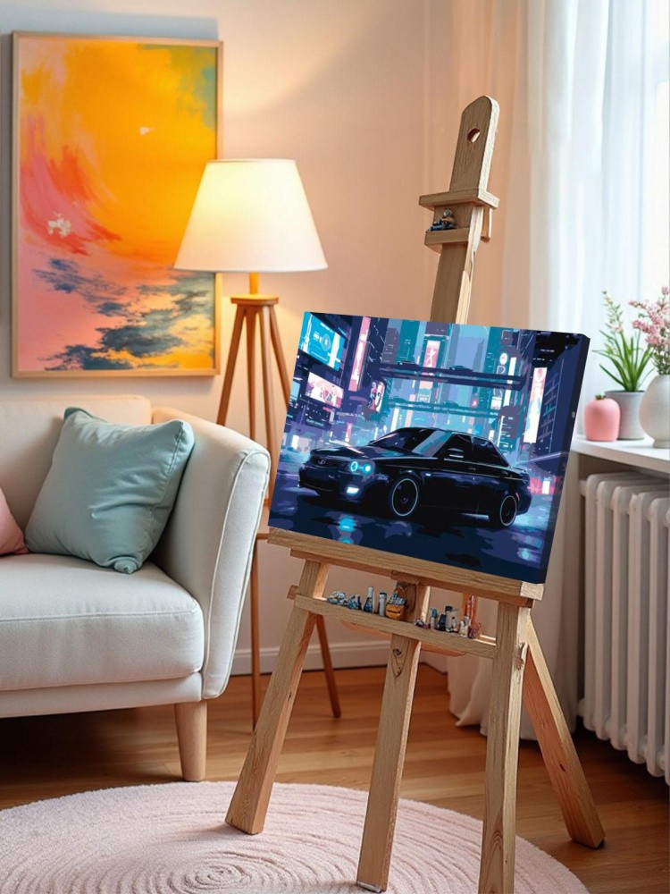 Картина по номерам Машина лада приора черная в городе — картинка 10