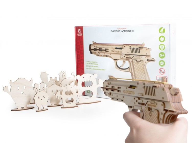 Конструктор из дерева «Пистолет-резинкострел с мишенями», Lemmo — картинка 5