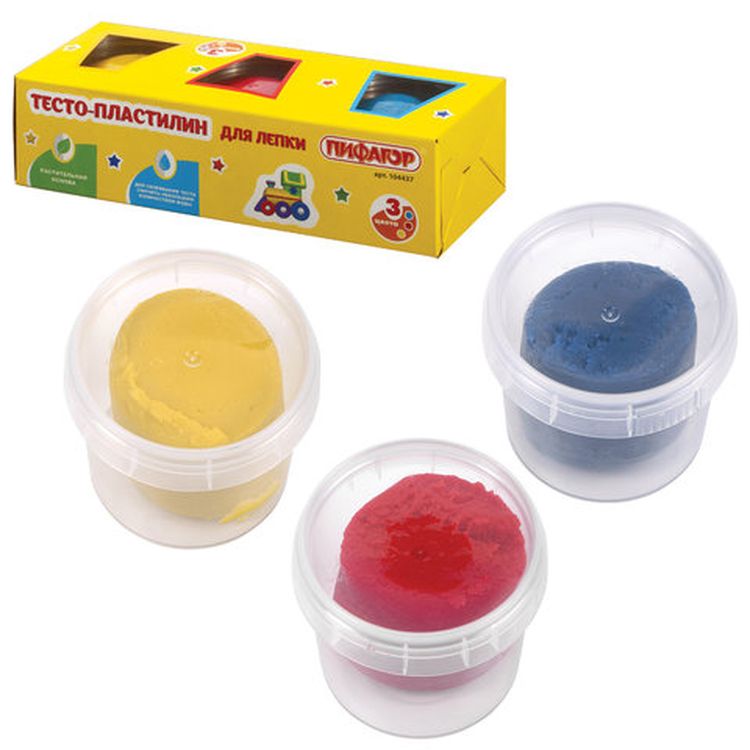 Пластилин на растительной основе (тесто для лепки) ПИФАГОР, 3 цвета, 270 г — картинка 2