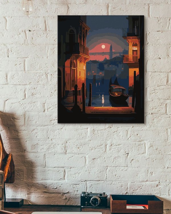 Картина по номерам «Лунная ночь с гондолой на причале в Венеции» — картинка 3