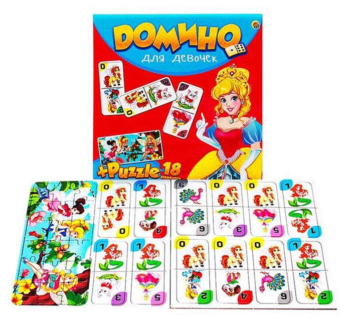 Домино + пазлы (18 элементов) «Для девочек» — картинка 2