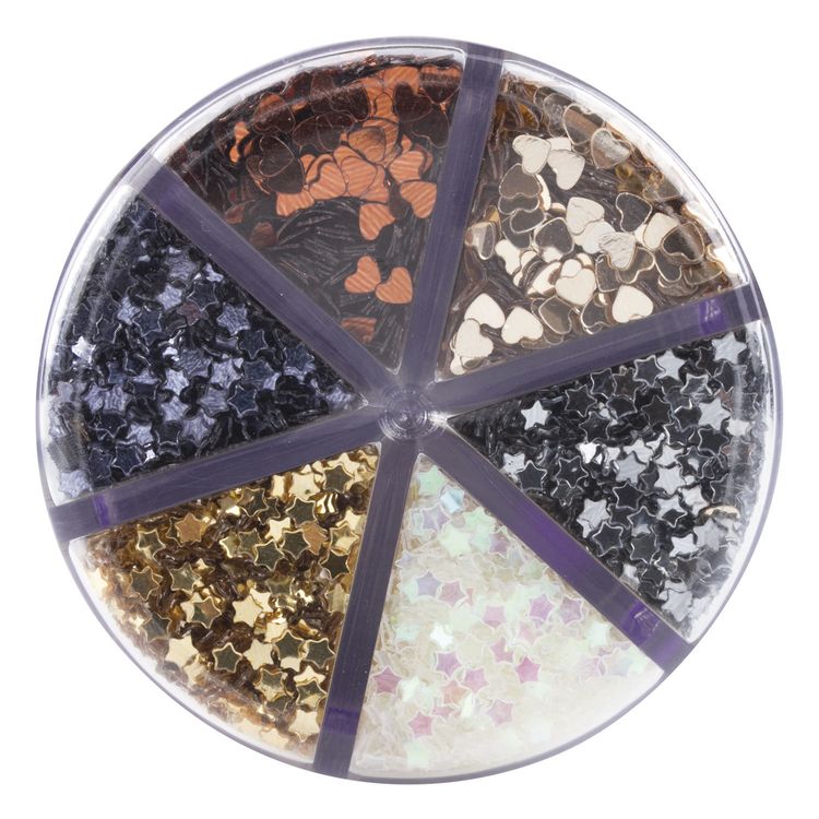 Блестки крупные, фигурные металлик, диспенсер с дозатором, 6 цветов по 9 г, Остров Сокровищ — картинка 2