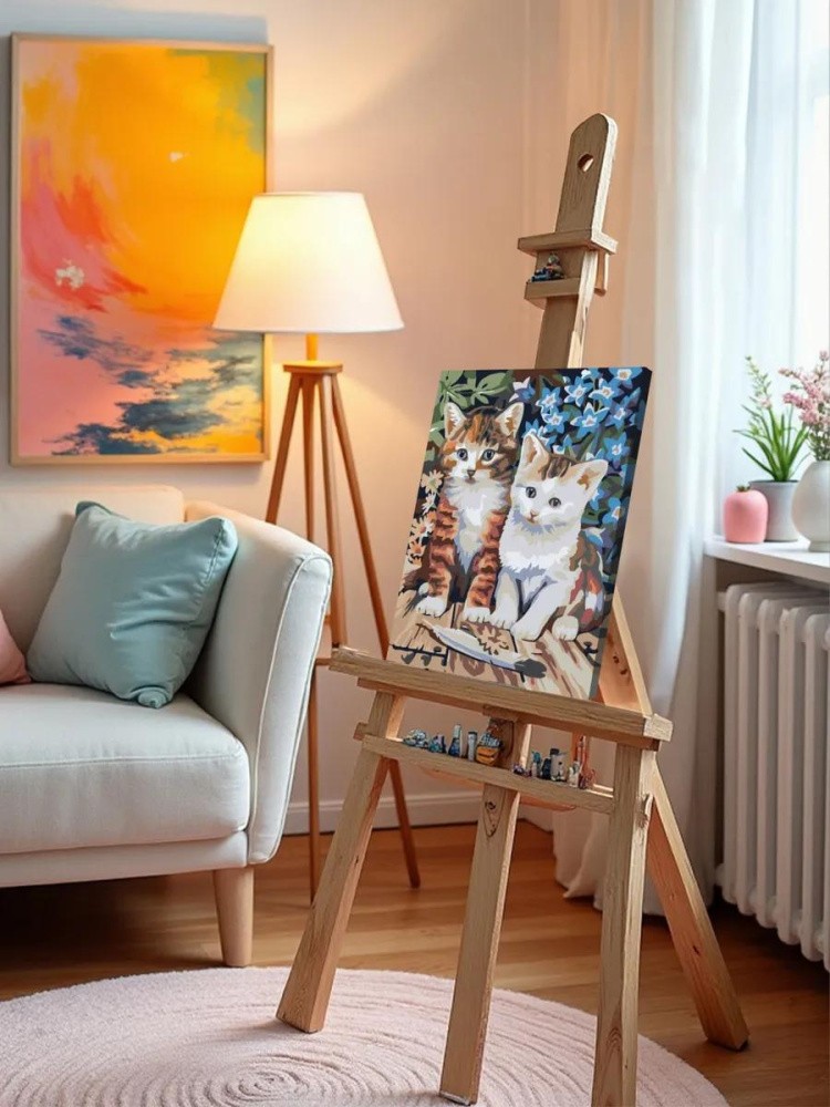 Картина по номерам «Котята с пёрышком» — картинка 9