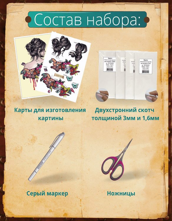 Набор папертоль «Девушка в бабочках 1»  28x20 см — картинка 3