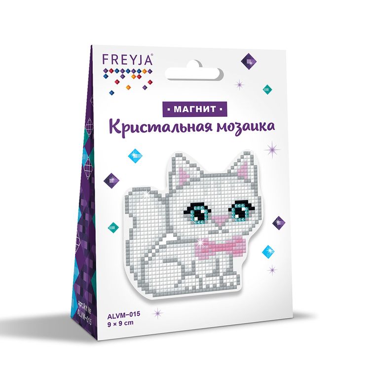 Алмазная вышивка магнит «Котенок с бантом» — картинка 2
