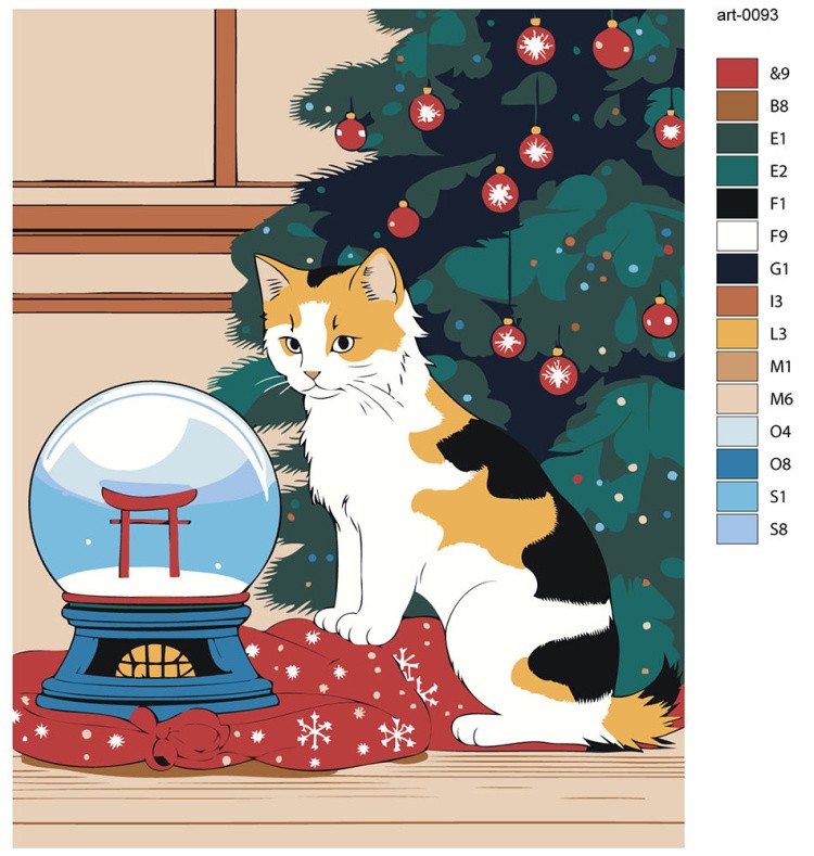 Картина по номерам «Новый год: Кот под ёлкой, Япония арт» — картинка 2
