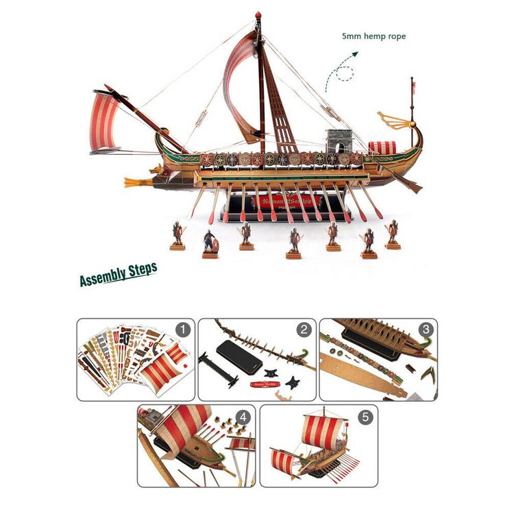 3D пазл CubicFun Римский боевой корабль — картинка 3