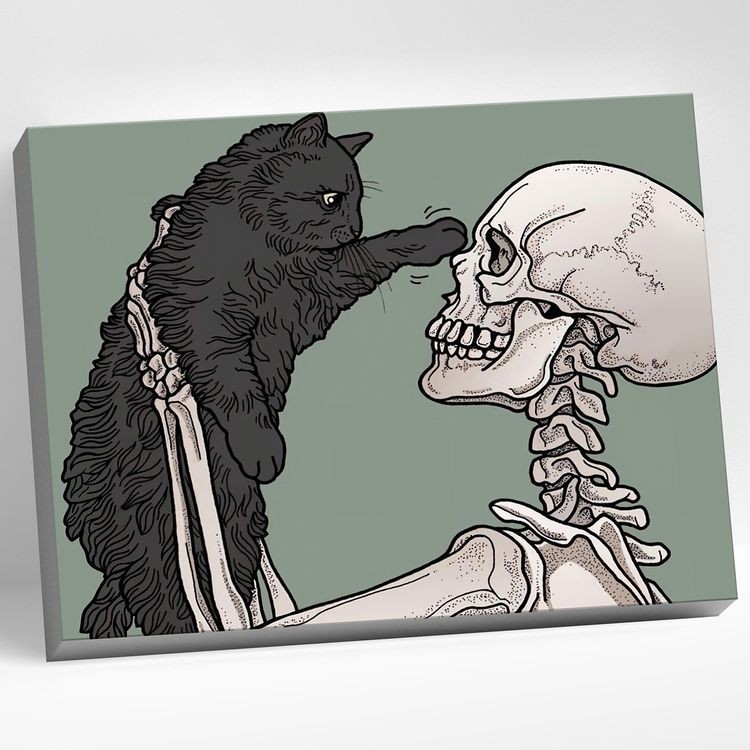 Картина по номерам «Скелет с котиком»