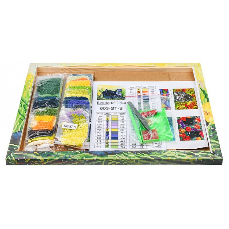 Алмазная вышивка «Кот и крокусы» — картинка 3