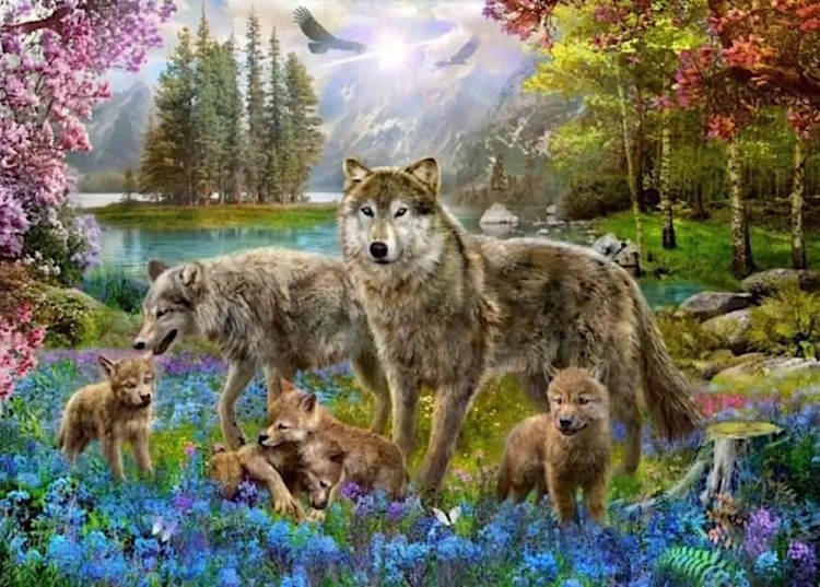 Пазлы «Семья волков»