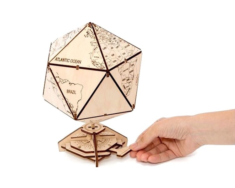 Конструктор деревянный 3D EWA «Глобус Икосаэдр с секретом», (шкатулка, сейф) — картинка 3