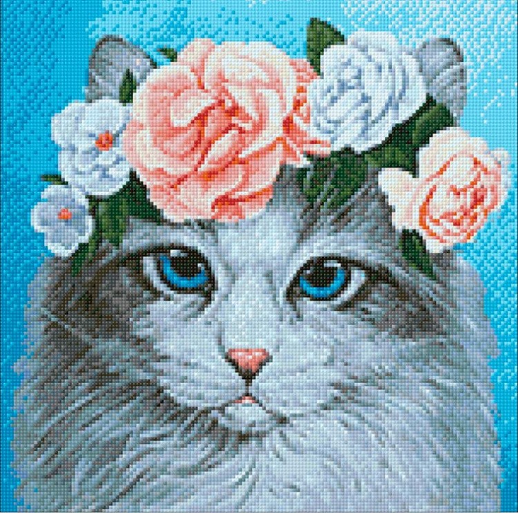 Алмазная вышивка «Голубоглазый кот в цветах» — картинка 2