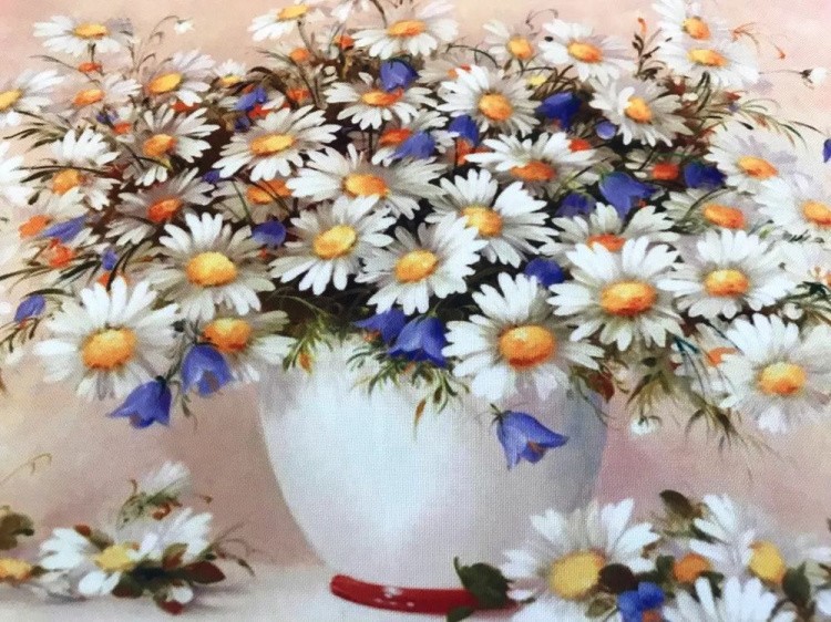 Вышивка лентами «Ромашки и колокольчики» — картинка 7