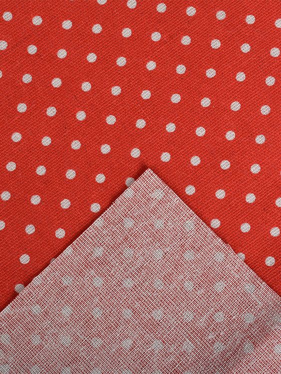 Ткань льняная, 1 м x 150 см, 140 г/м², цвет: красный, белый горошек, TBY — картинка 4