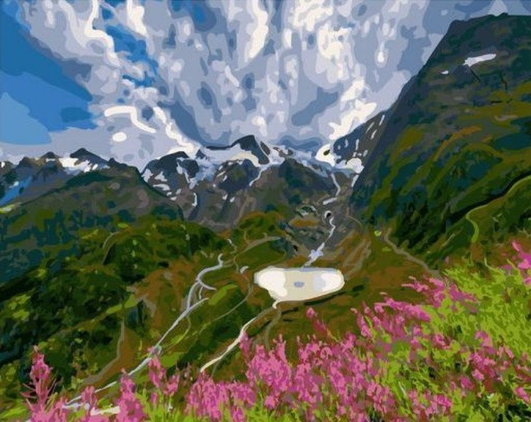 Картина по номерам «Маленькое озеро среди гор»