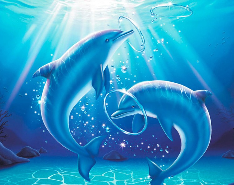 Алмазная вышивка «Дельфины в игре»