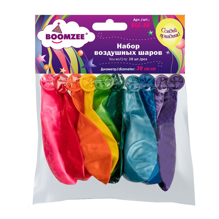 Набор воздушных шаров, 30 см, цвет: ассорти металлик, 10 шт., BOOMZEE — картинка 2
