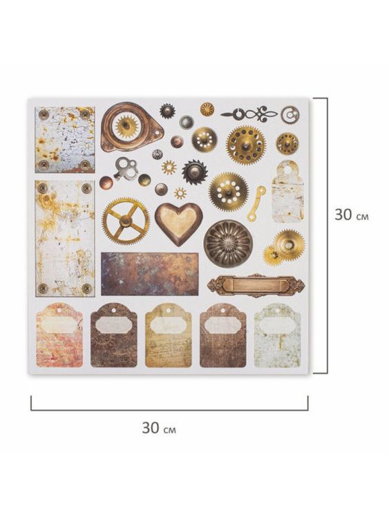 Бумага для скрапбукинга 30х30 см «Стимпанк», 12 дизайнов — картинка 8