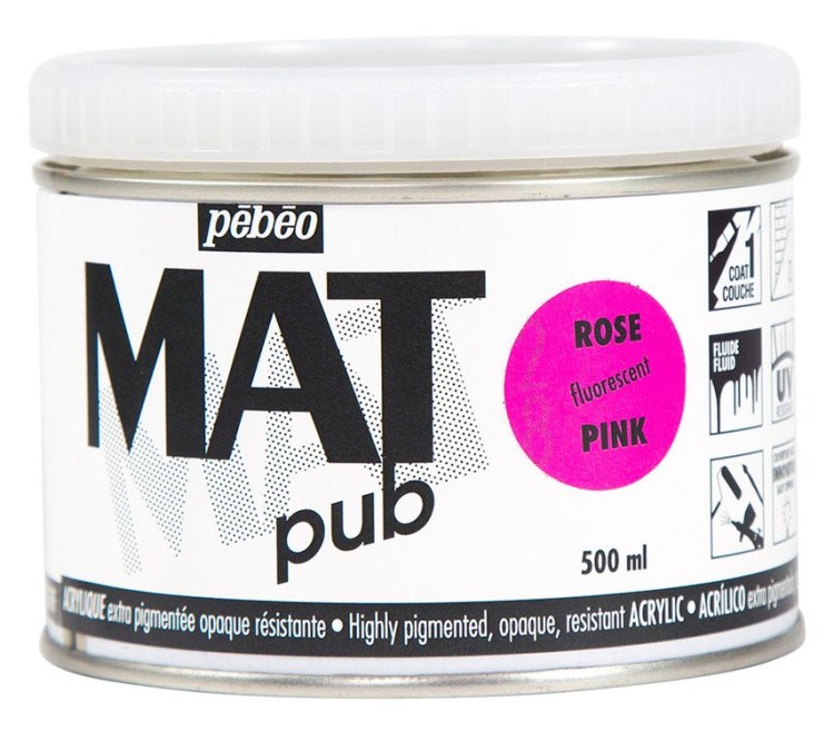 Краска акриловая PEBEO экстра матовая Mat Pub №4, розовый флуоресцентный, 500 мл