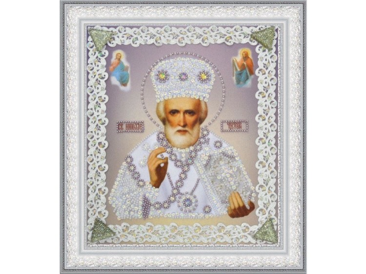 Набор для вышивания бисером «Икона Святителя Чудотворца (серебро) ажур»