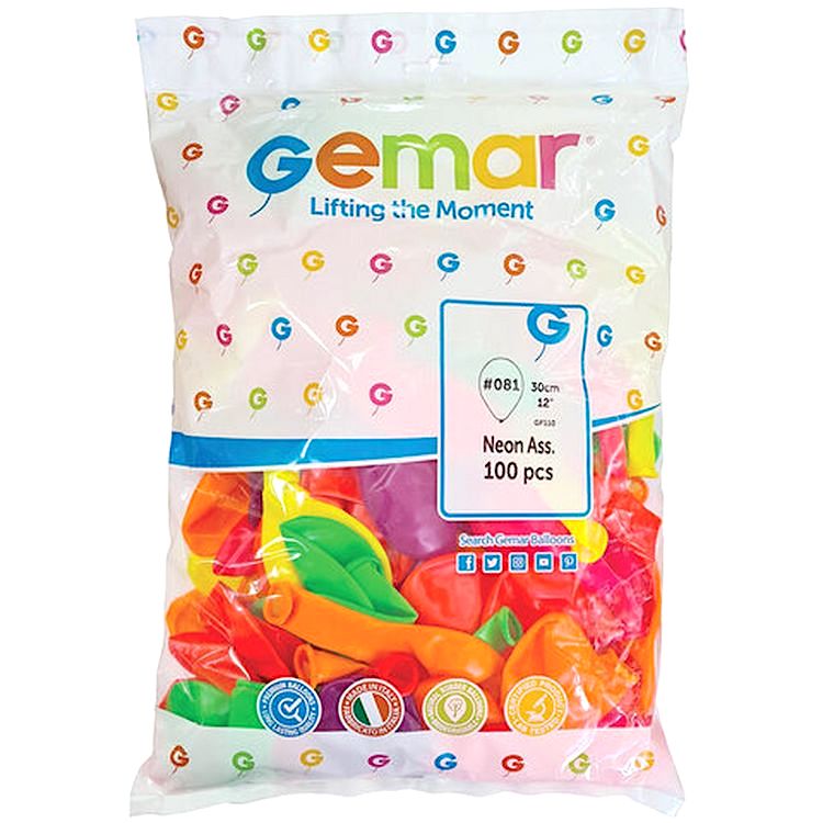 Шары воздушные 12&quot; (30 см), комплект 100 шт., 12 неоновых цветов — картинка 3