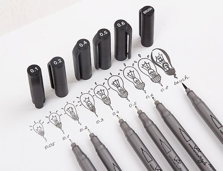 Набор линеров на водной основе, цвет: черный, 6 шт., Vista-Artista — картинка 5