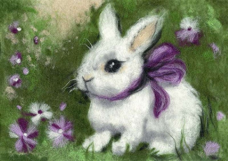 Картина шерстью «Крольчонок с бантиком»