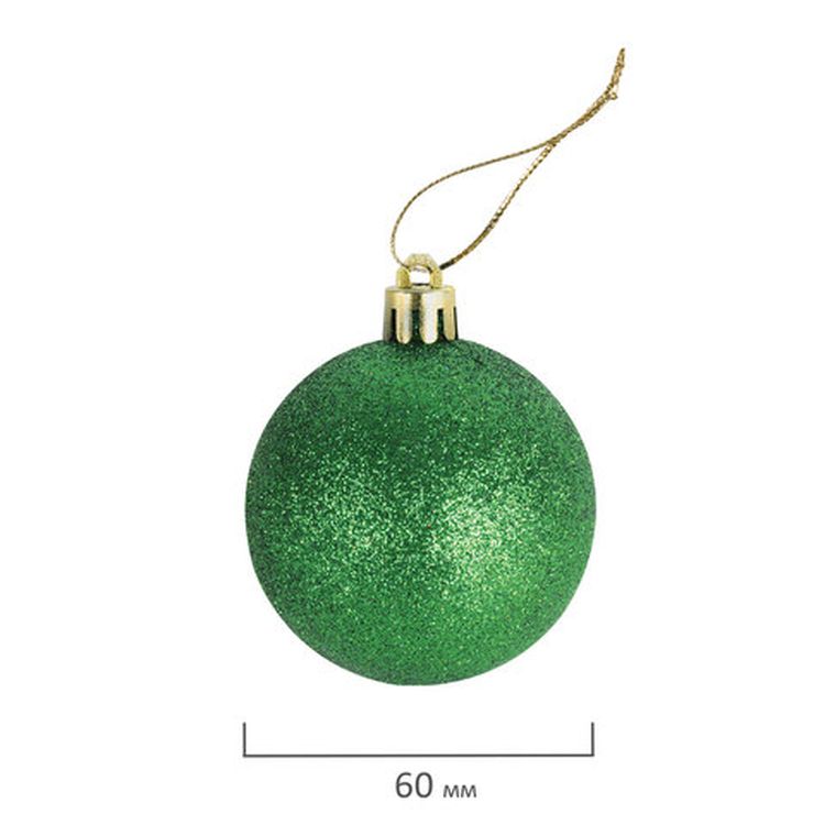 Шары елочные, набор 6 шт., пластик, 6 см, зеленые (глянец, матовый, глиттер) — картинка 7