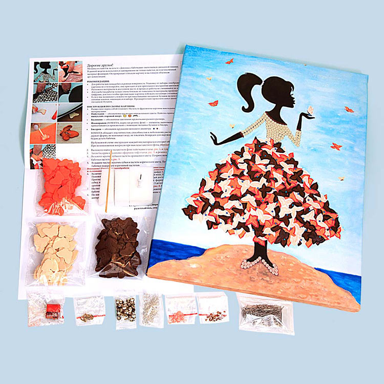 Картина на холсте из пайеток «Девочка с бабочками» — картинка 2