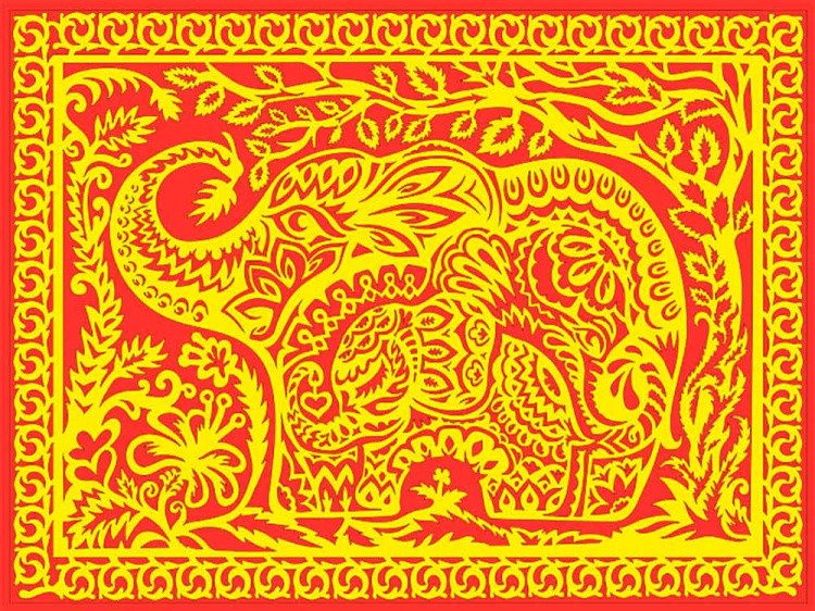 Вытынанка «Три слона» (желтый) — картинка 3