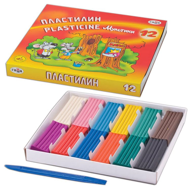 Пластилин классический Gamma «Мультики», 12 цветов, 240 г, со стеком — картинка 2