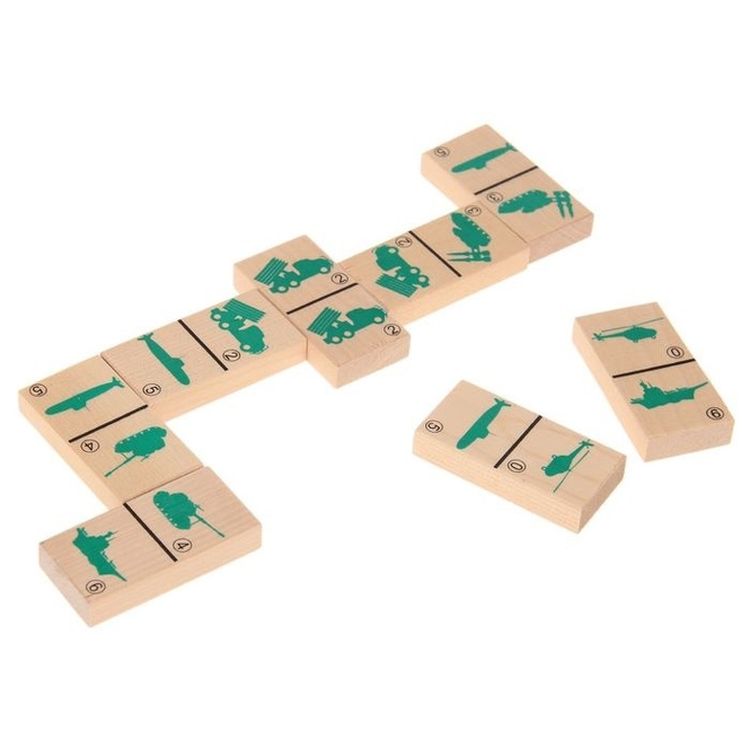 Деревянная развивающая игра Пелси «Домино детское Военная техника» — картинка 2
