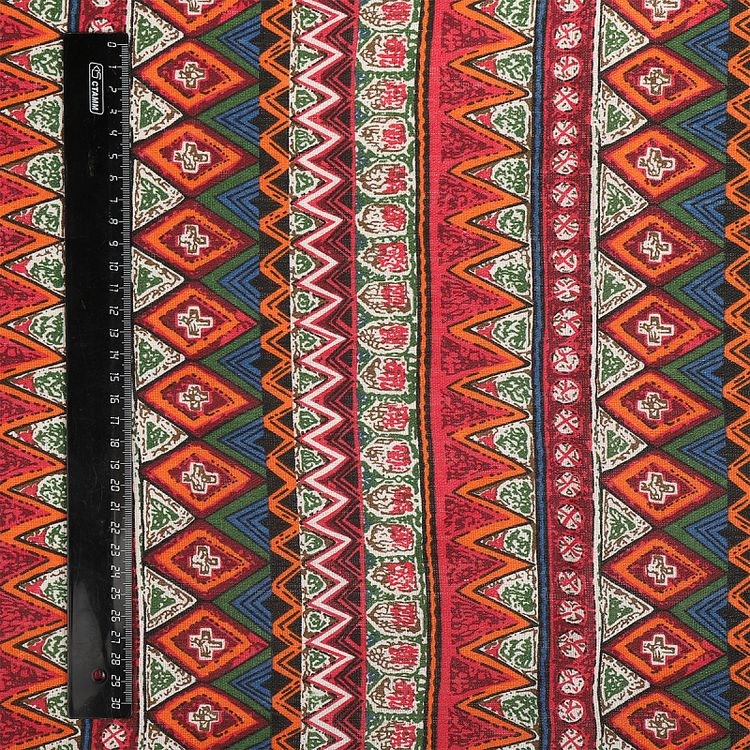 Ткань Лен, 140 г/м², 5 м x 150 см, цвет: красный, геометрический принт, TBY — картинка 5