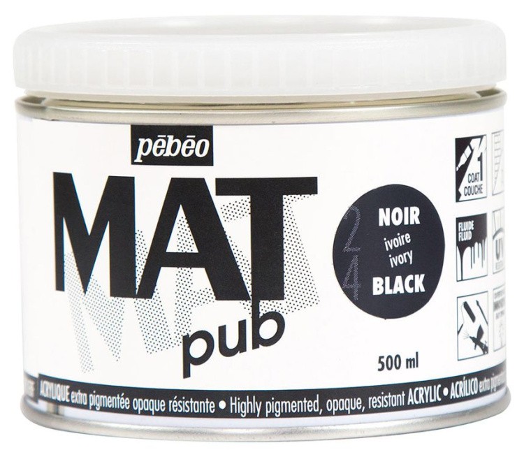 Краска акриловая Pebeo экстра матовая Mat Pub №1 (Черный), 500 мл