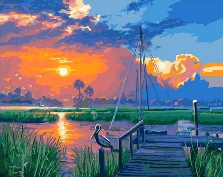 Картина по номерам «Лодка у деревянного причала»