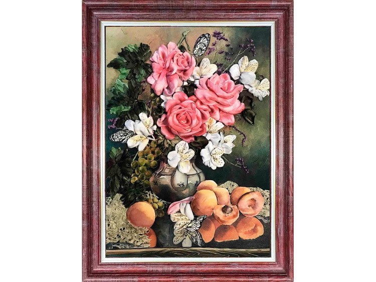 Вышивка лентами «Розы с фруктами» — картинка 2