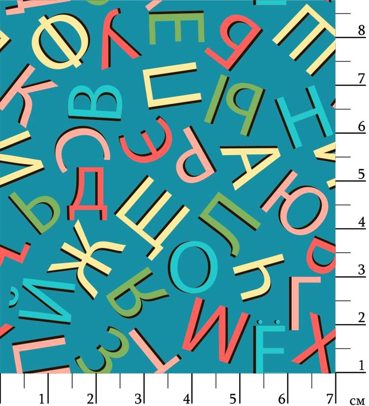 Ткань для пэчворка «ГРАМОТЕЙКА», 50x55 см, 146 г/м2, 100% хлопок, цвет: ГР-05 алфавит, синий, Peppy — картинка 2
